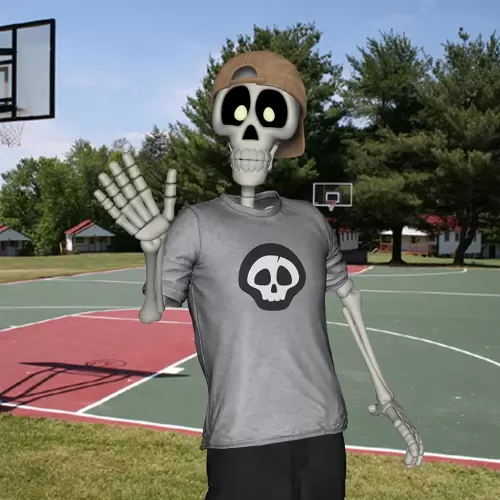 Bonehead-Graphix-Skeleton-At-Park-Waving