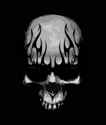 Digital-Art-Monochrome-Skull-Flames